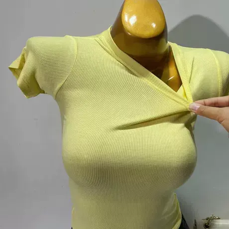 韩国ins2021春夏季新款紧身高腰短款打底衫女圆领显胸短袖T恤上衣图片