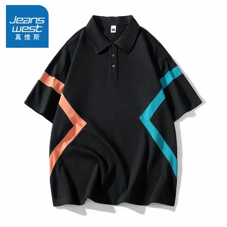 N5真维斯短袖T恤男2025夏季新款翻领时尚拼接男士宽松男装上衣服图片