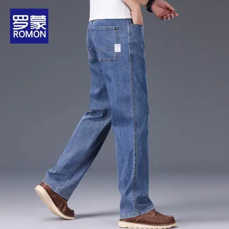 罗蒙天丝牛仔裤男夏季薄款2025新款宽松复古透气冰丝直筒休闲裤子图片