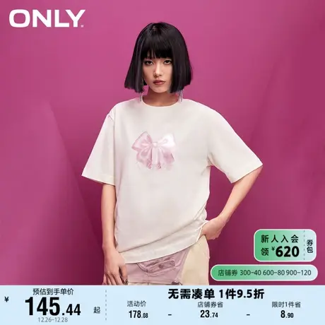 ONLY奥莱夏季时尚百搭宽松圆领蝴蝶结印花T恤女图片