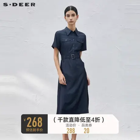 sdeer圣迪奥女装复古翻领收腰衬衫牛仔连衣裙S232Z12JT🏬商品大图