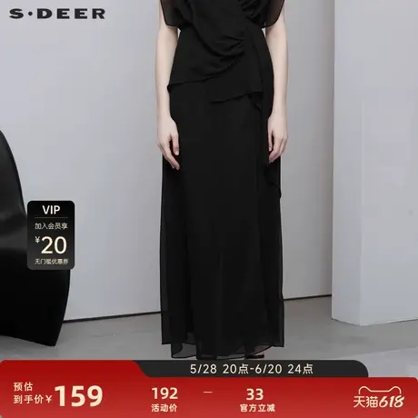 sdeer圣迪奥女装松紧拼接系带雪纺不规则长裤S223Z0808图片