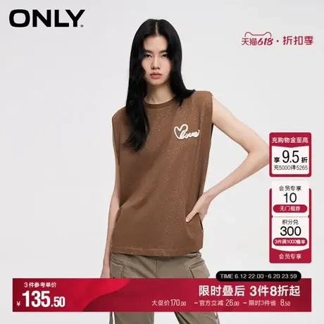 ONLY夏季时尚简约圆领刺绣宽松背心无袖T恤女|124101084商品大图