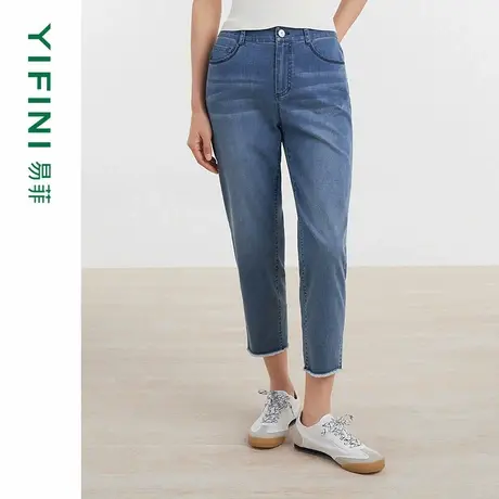 [专柜同款]Yifini/易菲做旧复古百搭小脚八分裤女牛仔裤D04K1018商品大图