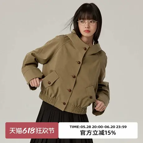 omont蛋挞家 复古连帽短款风衣外套2025春季百搭学院风小个子上衣商品大图