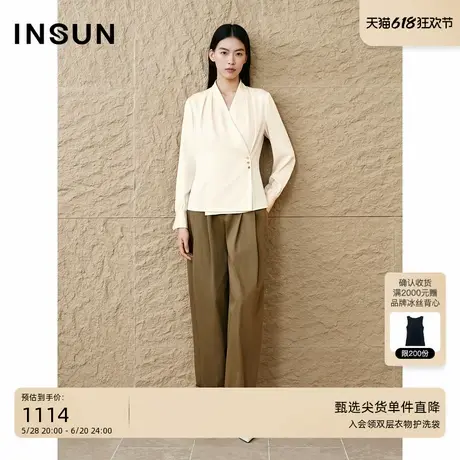 INSUN恩裳专选2025秋季交叠式V领醋酸衬衫上衣商品大图