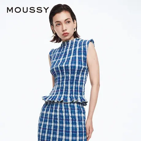MOUSSY 夏季优雅文艺风打揽套头格纹衬衫女010HS230-2161图片
