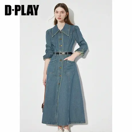 DPLAY2025秋季新款法式气质复古蓝色连衣裙女洋气长款牛仔裙子商品大图
