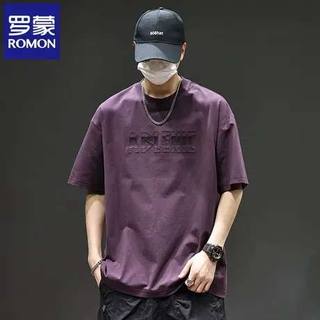 罗蒙夏季新款宽松纯棉短袖上衣男士高端重磅圆领透气百搭T恤衫N1Z商品大图