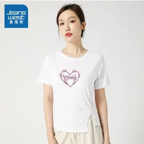 LV真维斯女装2025夏季新款 时尚个性印花简约百搭纯棉短袖T恤女商品大图