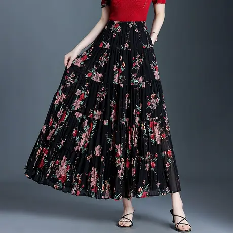 雪纺碎花裙半身裙女2025夏季新款气质显瘦高腰a字蛋糕裙大摆长裙图片