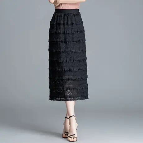 松紧腰半身裙蕾丝直筒蛋糕裙显瘦女2025夏季新款中长包臀一步裙子商品大图