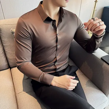 高档5A抗菌三防无痕衬衫男长袖春夏冰丝凉感2025商务休闲高弹衬衣商品大图