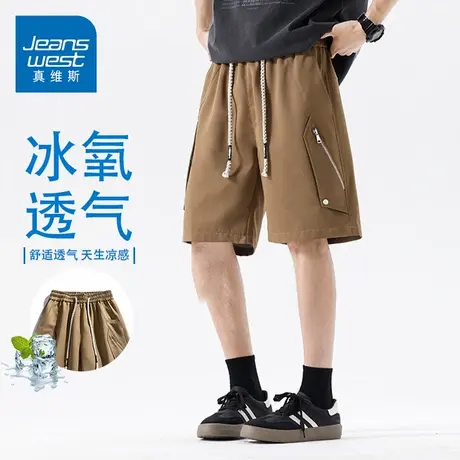 GQ真维斯纯色机能风工装短裤男痞帅宽松透气休闲五分裤裤子男款图片