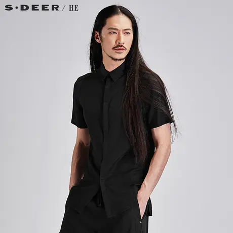sdeerhe圣迪奥男装时尚舒适文艺风纯色棉麻短袖衬衫H15270472图片
