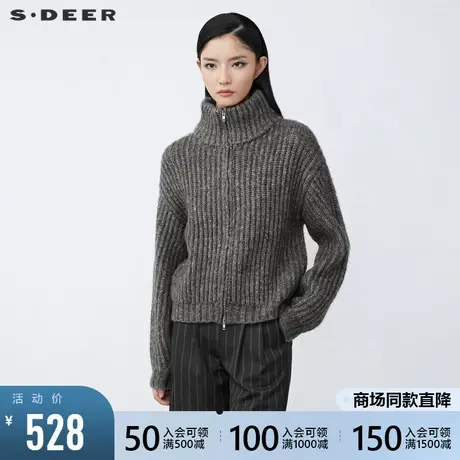 sdeer圣迪奥2021秋冬新品休闲高领宽松落肩加厚针织衫女S21483525图片