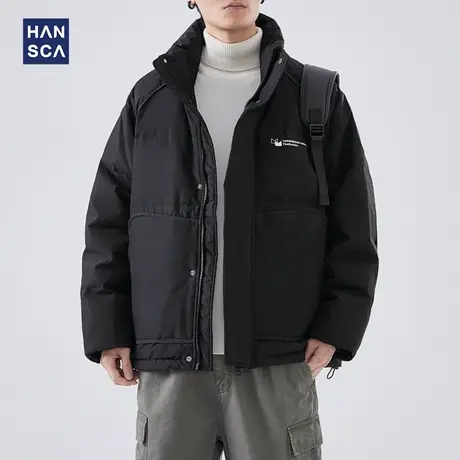 hansca90白鸭绒立领羽绒服男冬季新款纯色字母印花大口袋保暖外套图片