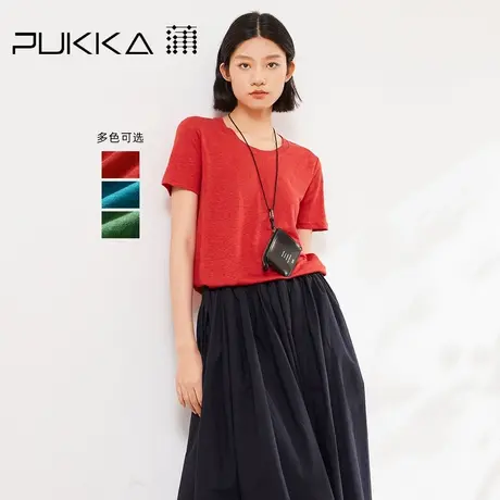 蒲PUKKA 亚麻简约短袖T恤女2025夏季新款舒适百搭上衣图片