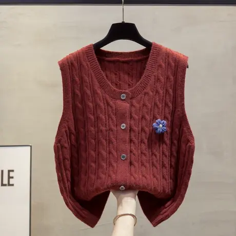 麻花开衫针织马甲背心女2025春秋新款宽松外穿马夹圆领毛衣坎肩潮图片