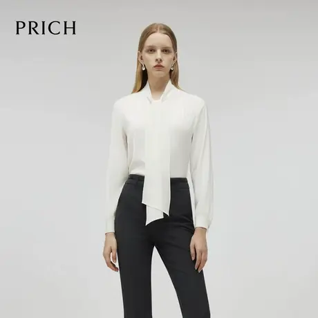PRICH气质通勤飘带领衬衫2024秋季新款修身光泽感长袖上衣女图片