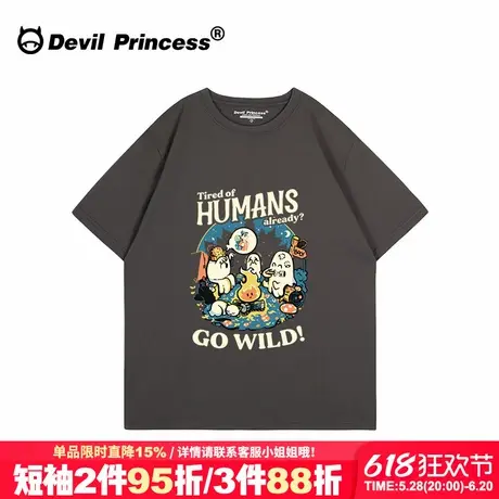 无性别穿搭古着感宽松深灰色短袖t恤女设计感小众潮牌半袖上衣夏商品大图