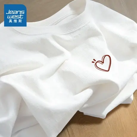 KWV真维斯白色纯棉短袖t恤女2025新款夏季宽松早春独特漂亮上衣女商品大图