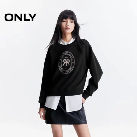 ONLY2025夏季新款舒适亲肤胸前字母刺绣圆领宽松落肩长袖卫衣女商品大图