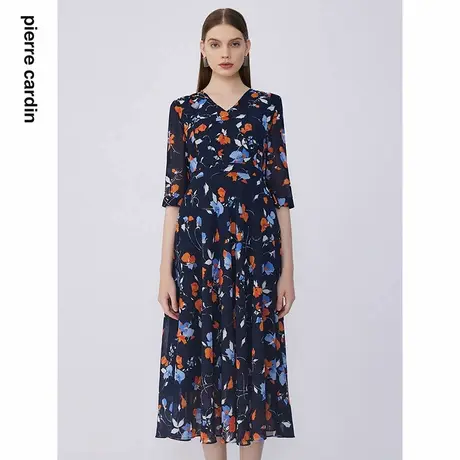 【皮尔卡丹女装】夏季通勤优雅印花修身连衣裙【专柜正品】商品大图