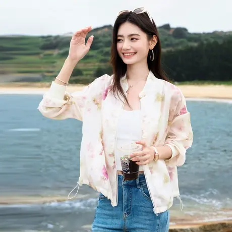 时尚外套2024年夏季新款女碎花新中式薄款宽松百搭休闲上衣商品大图