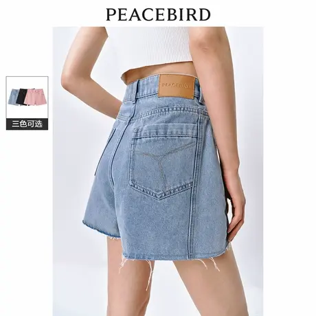 【来了就好】太平鸟高腰百搭三色牛仔短裤宽松显瘦A字阔腿短裤商品大图
