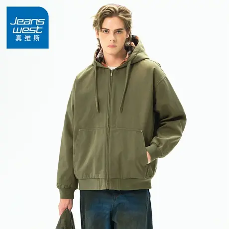 N5真维斯外套男2025秋季新款美式潮牌复古连帽男士春秋装休闲夹克图片