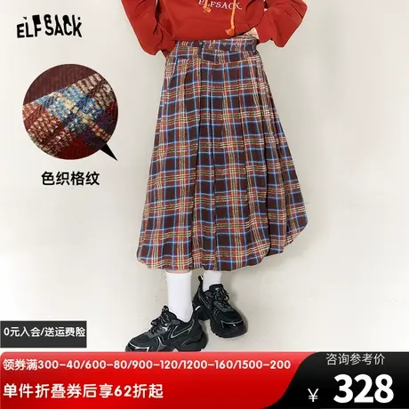 妖精的口袋彩色格子半身裙女2023冬季新款显瘦格纹学院风蓬蓬裙商品大图