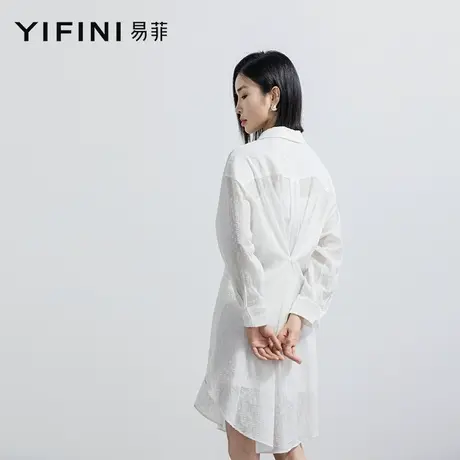 Yifini/易菲纯棉肌理感长款衬衫连衣裙春秋新款简约宽松连身裙商品大图