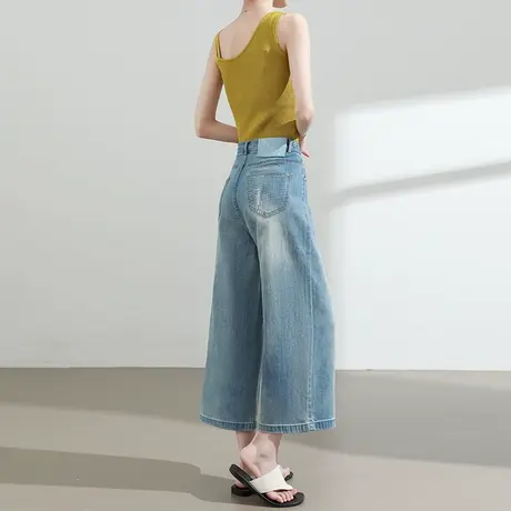 八分牛仔裤女夏季薄款高腰小个子九分宽松垂感显瘦蓝色直筒阔腿裤图片