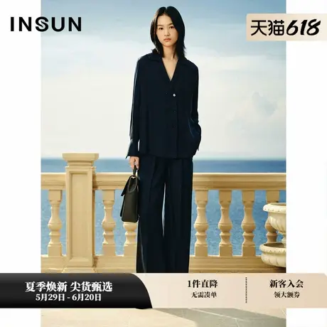 INSUN恩裳春高腰垂感通勤铜氨丝阔腿裤商品大图