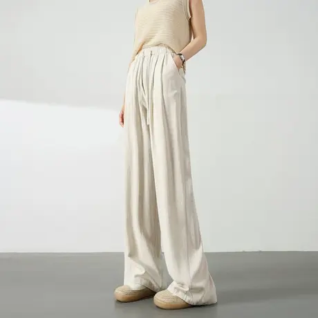 时尚气质休闲裤2024年夏季新款女高腰显瘦百搭直筒细线宽松长裤商品大图