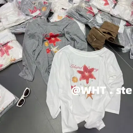 韩国东大门2025夏季新款斜肩长袖T恤女宽松减龄防晒罩衫慵懒上衣商品大图