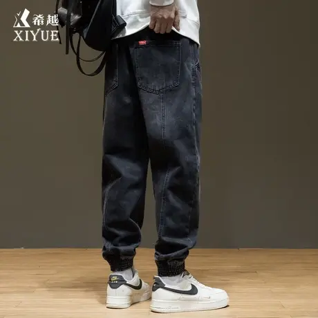 美式潮流复古束脚牛仔裤男款哈伦裤2025夏季宽松大码百搭休闲长裤图片