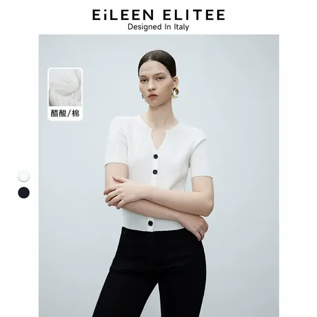 朗姿欧洲EiLEEN ELITEE2025年春季新款纯色短袖针织套头衫针织衫图片