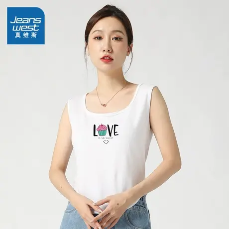 LV真维斯女装2025夏季新款 简约百搭字母印花女款时尚纯棉背心商品大图