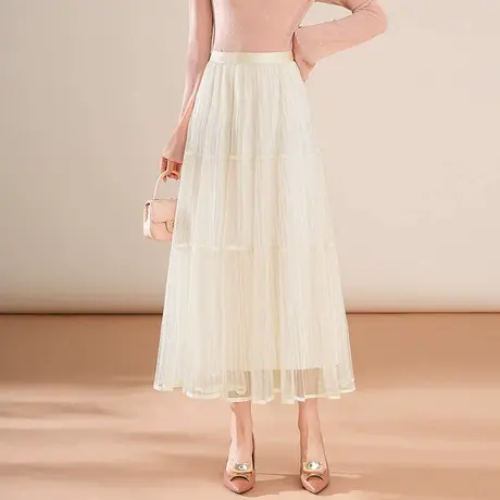 温柔风网纱半身裙女春夏2025新款高腰显瘦a字蛋糕裙气质中长裙子商品大图