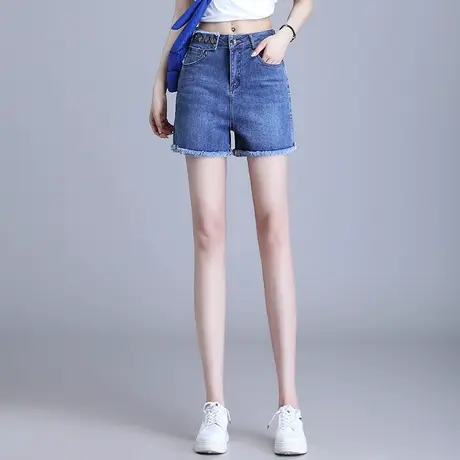 牛仔短裤女夏季薄款2025新款外穿高腰显瘦小个子毛边休闲阔腿热裤商品大图