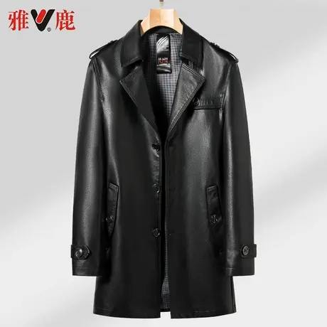 雅鹿2024春秋季新款中长款风衣商务休闲男士翻领西装领皮衣外套男图片