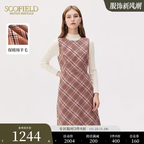 【含羊毛】Scofield时尚无袖A字连衣裙英伦格子复古女装秋季新品商品大图