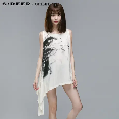 sdeer圣迪奥2014新款夏装女装无袖水墨印染女式上衣3280330图片