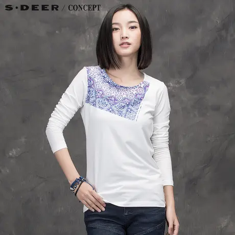 【新品】sdeer圣迪奥专柜正品女装写意随性印花长袖T恤S15480215图片