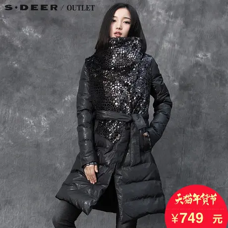 s.deer圣迪奥女装质感光泽贴片纯色斜襟羽绒服S15482433图片