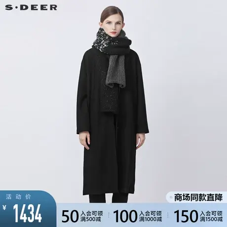 sdeer圣迪奥2021秋冬新品围巾中长款通勤毛呢大衣两件套S21481805图片