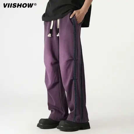 VIISHOW重磅宽松水洗做旧仿牛仔裤直筒潮流休闲阔腿卫裤男休闲裤商品大图