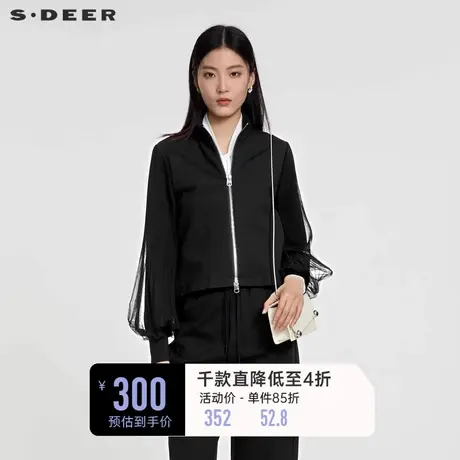 sdeer圣迪奥女装立领网纱灯笼袖短款外套S231Z2221图片